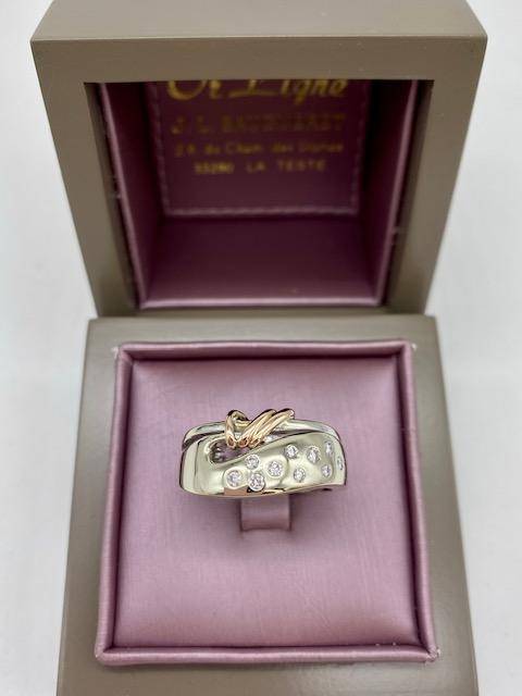 Bague en or blanc et or rose 750/1000ème avec diamants dépôt vente chez Or Ligne à La Teste de Buch