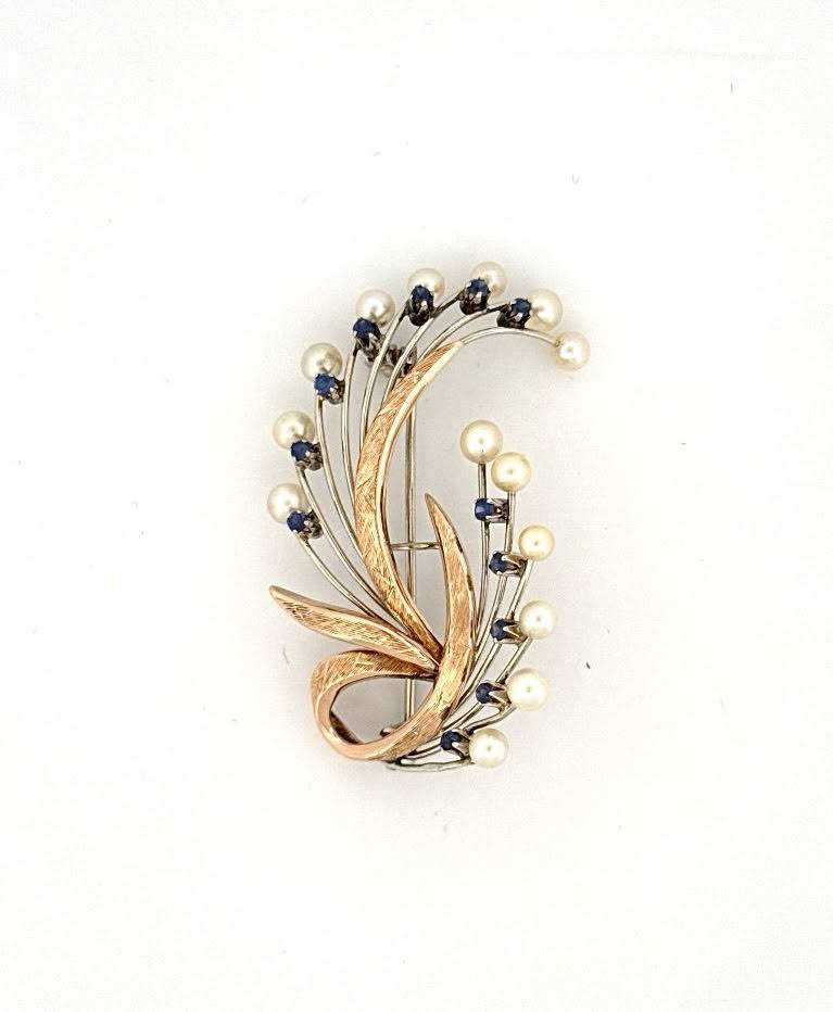 Broche florale rétro en or jaune et blanc – Dépôt vente à la Bijouterie Or Ligne, La Teste-de-Buch