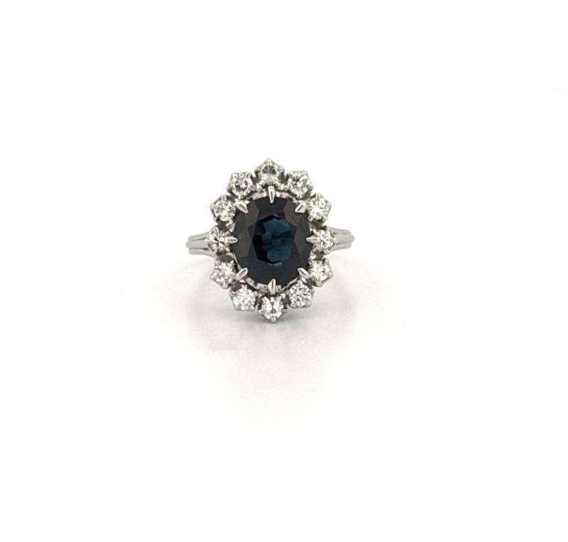Bague pompadour saphir et diamants en dépôt vente – Bijouterie Or Ligne La Teste de Buch