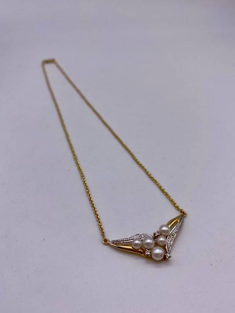 Collier 2 ors 750/1000ème diamants et perles de culture occasion Or Ligne La Teste Bassin d'Arcachon