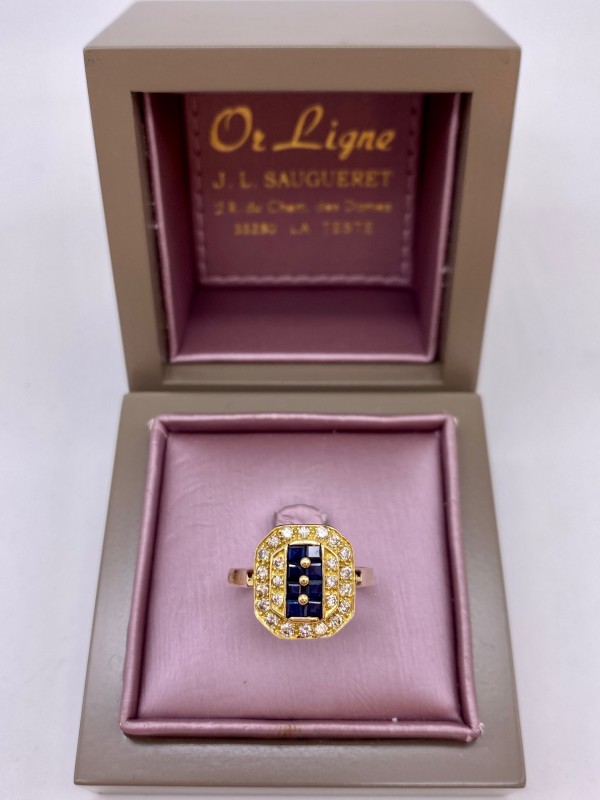 Bague or 750/1000ème saphirs calibrés et diamants en dépôt vente chez Or Ligne à La Teste sur le Bassin d'Arcachon