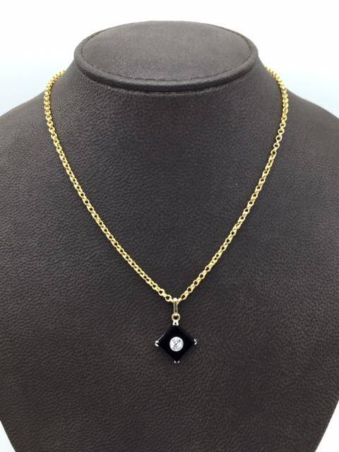 Collier chaîne et pendentif art deco ony et diamant occasion Or Ligne La Teste Bassin d'Arcachon 