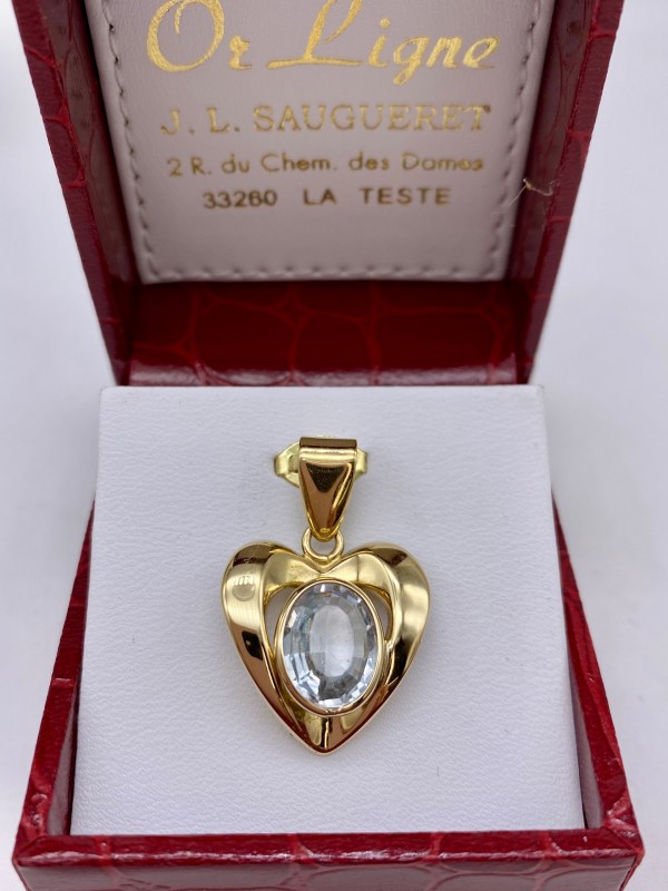 Pendentif cœur en or 750/1000ème et aigue marine en dépôt vente chez Or Ligne bijouterie à La Teste de Buch près de Bordeaux