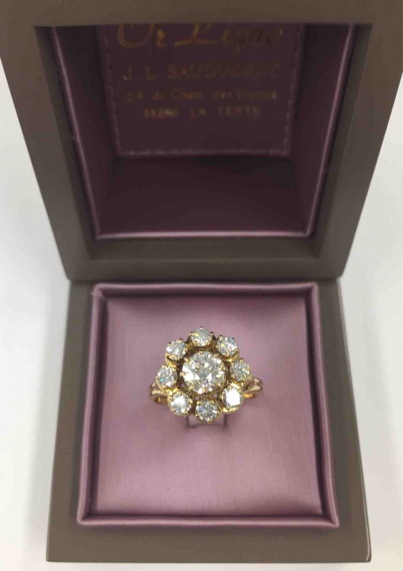 Bague rosace or 750/1000ème et diamants occasion Or Ligne La Teste Bassin d'Arcachon