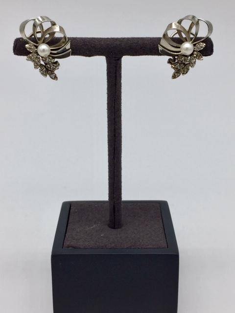 Boucles d'oreilles or gris 750/1000ème diamants et perles occasion Or Ligne La Teste Bassin d'Arcachon