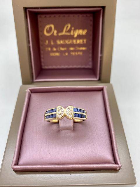 Bague en or 750/1000ème pour des fiançailles avec saphirs et diamants en dépôt vente chez Or Ligne à La Teste près d'Andernos