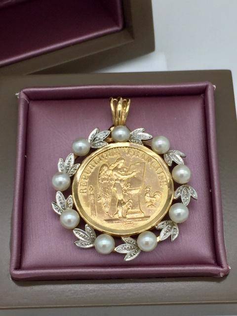 Pendentif porte pièce 20 francs or 750/1000ème et perles occasion Or Ligne La Teste Bassin d'Arcachon